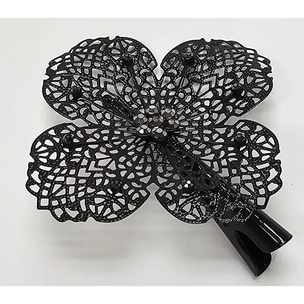 Anthropologie Black Floral Lace Cutout Hair Clip